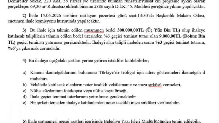 Yıkım İhalesi Hk.