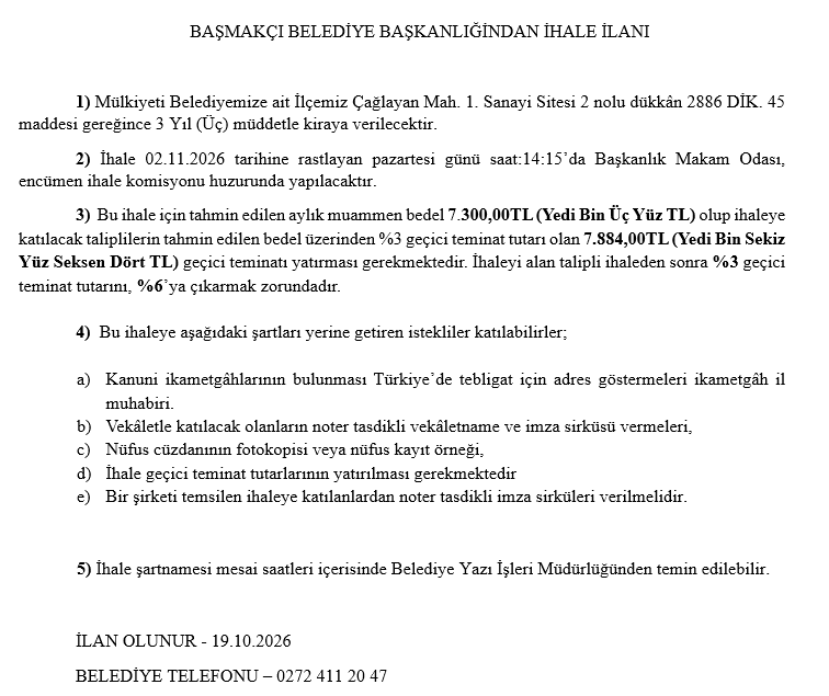 Sanayi Dükkanları İhale Hk.